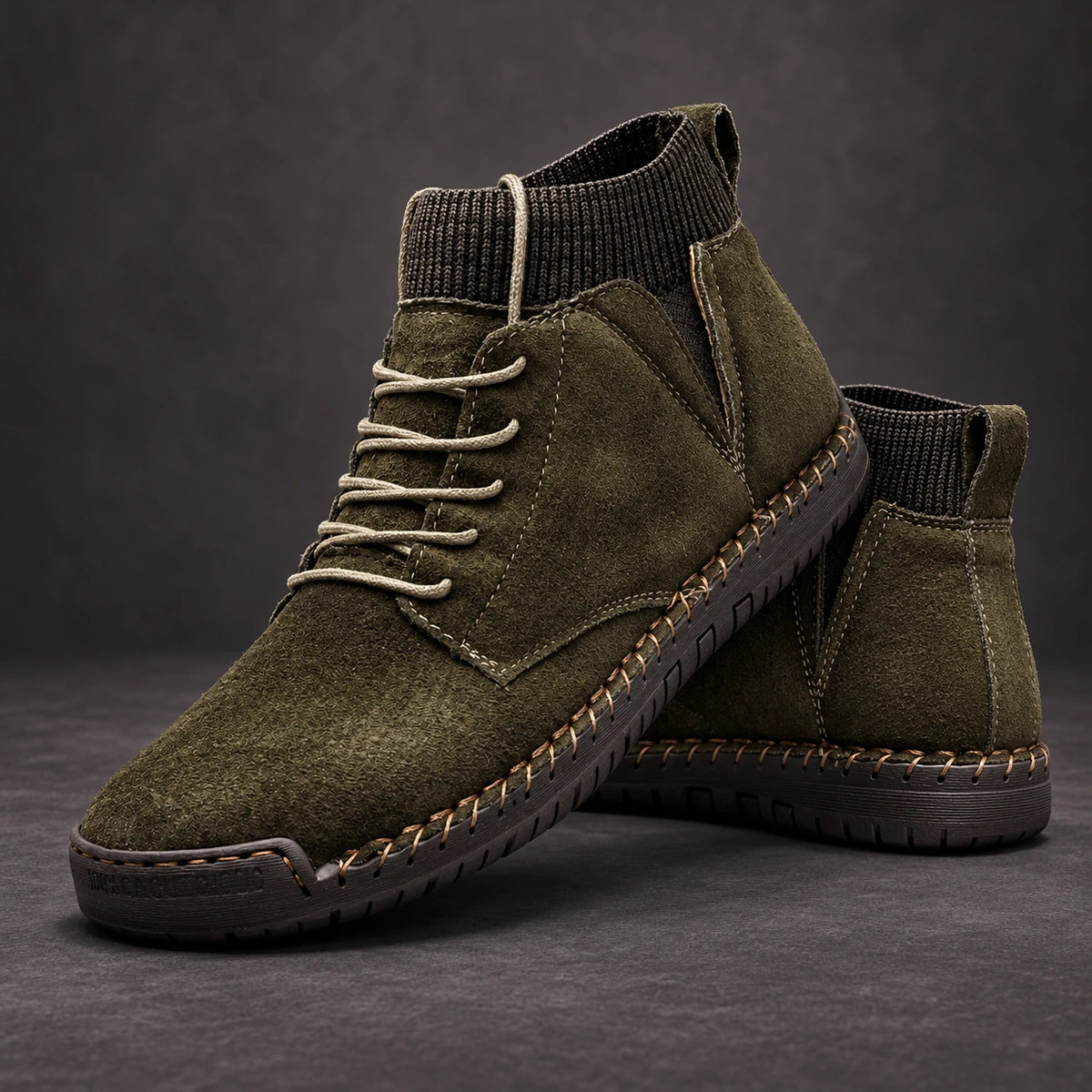 Cowhide Leather Boots | Clovis Green stacked pair