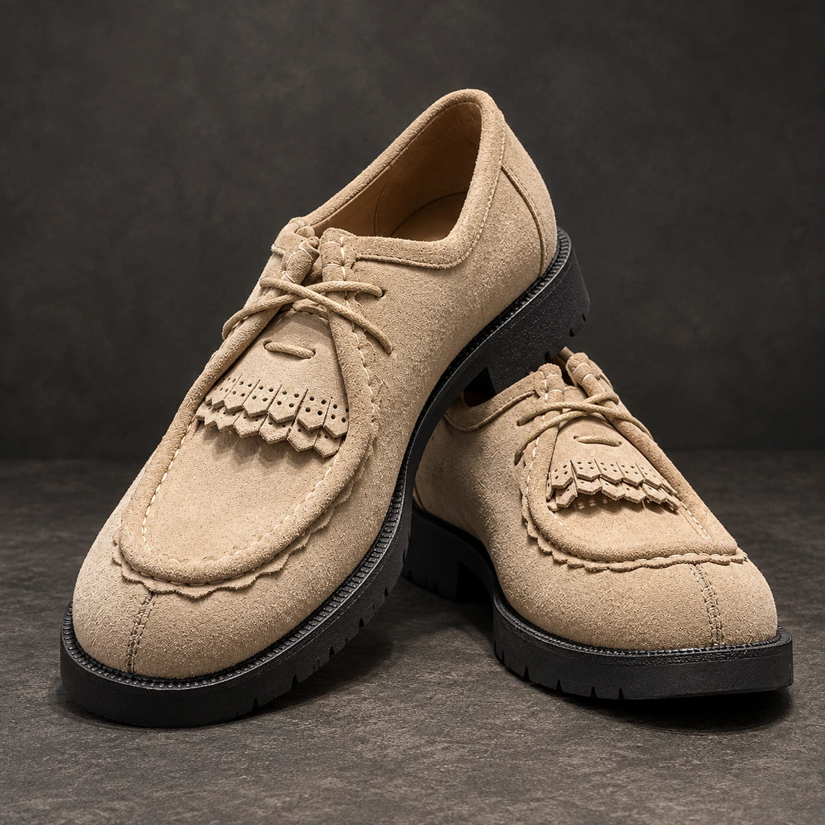 Cowhide Leather Derbies | Yngve Beige stacked pair