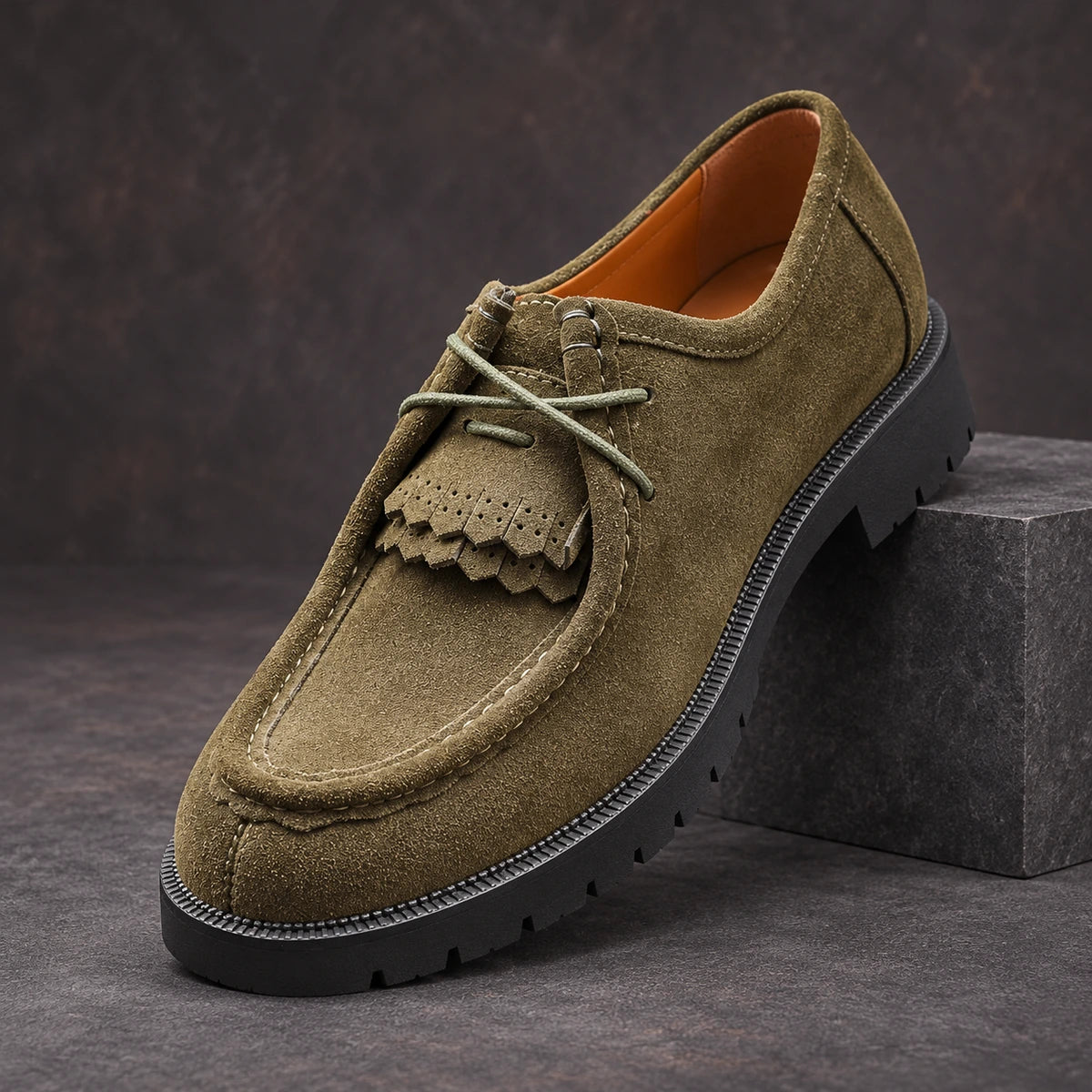Cowhide Leather Derbies | Yngve Green diagonal pedestal