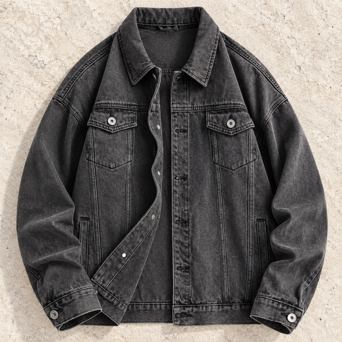 Denim Jacket | Bastien Gray overhead rawstone flatlay