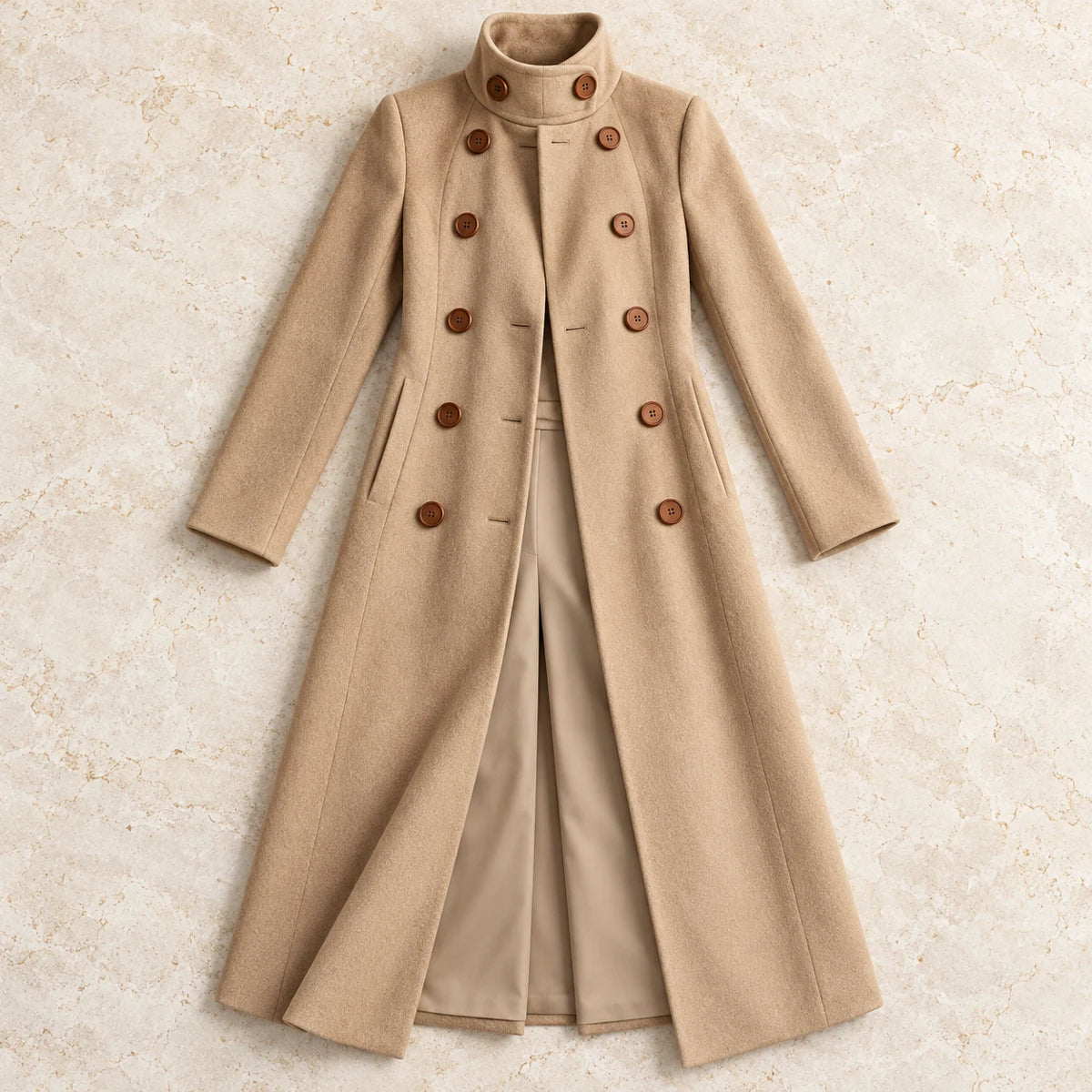 Dobby Coat | Rosalyn Beige flatlay