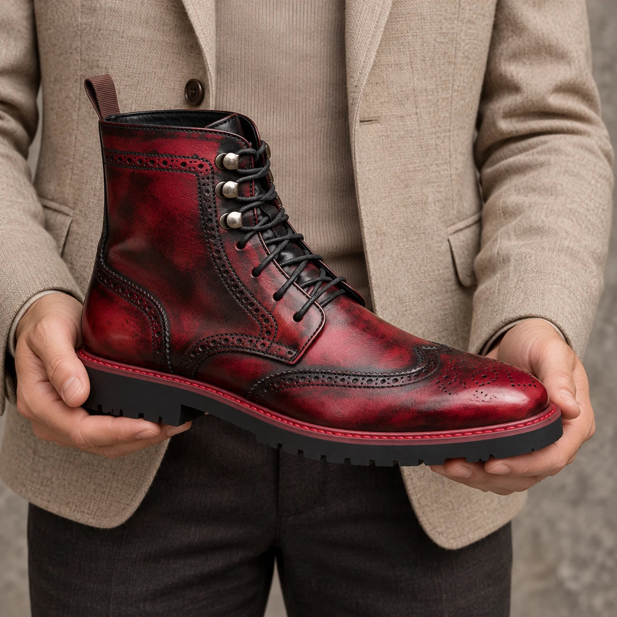 Faux Leather Boots | Edmund Red handheld