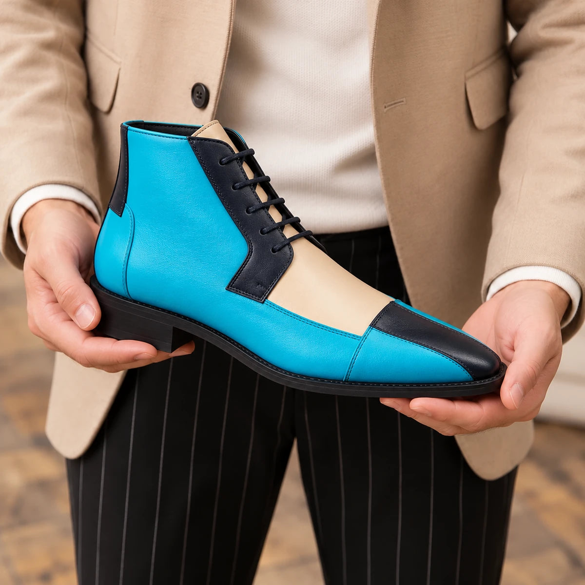 Faux Leather Boots | Edwin Blue handheld