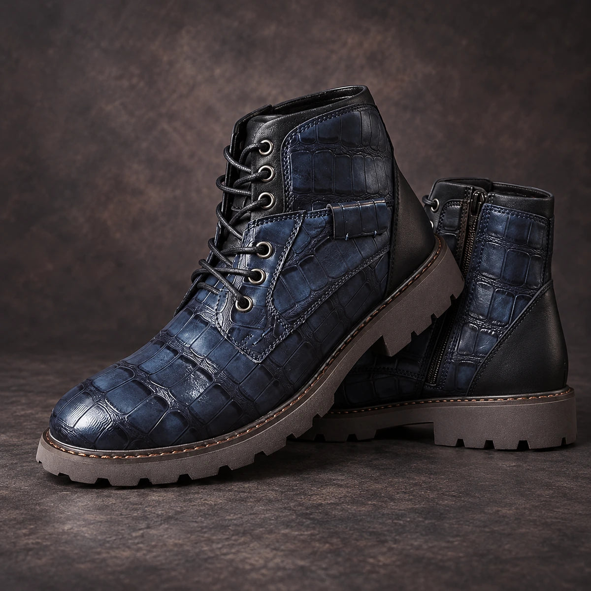 Leather Boots | Arne Blue stacked pair