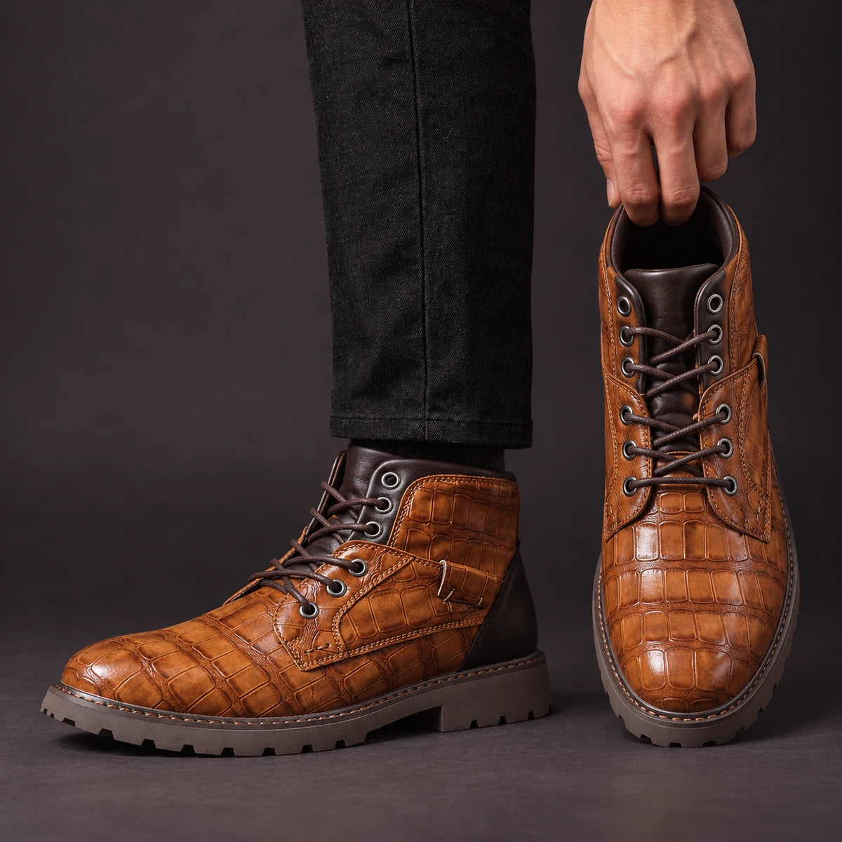 Leather Boots | Arne Tan model handheld