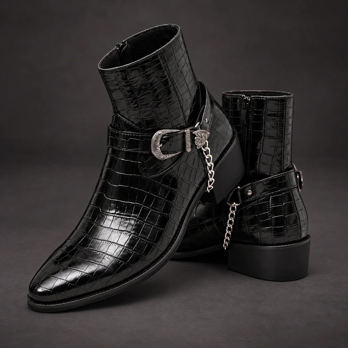 Leather Boots | Yannick Black stacked pair