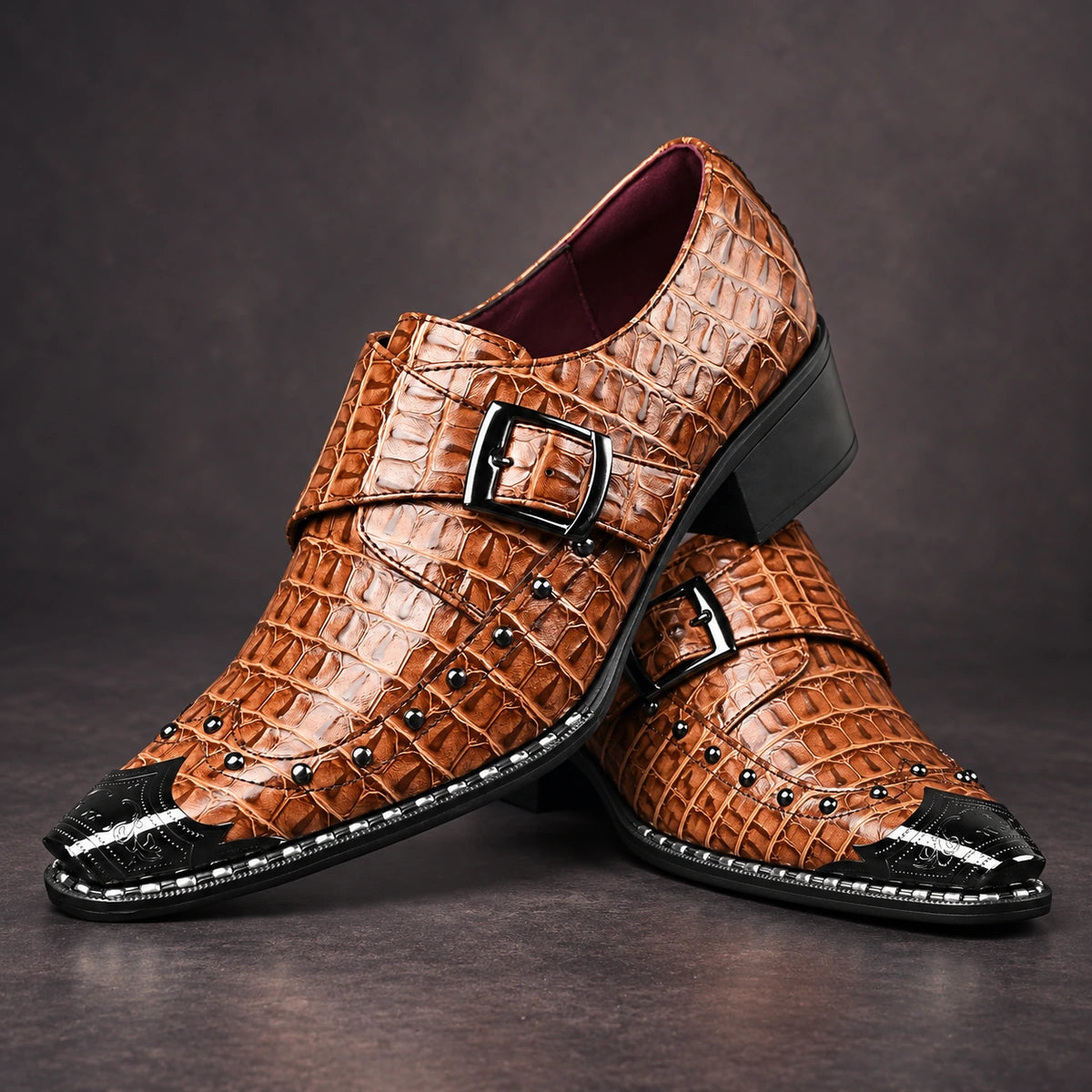 Leather Monk Shoes | Vasili Brown stacked pair