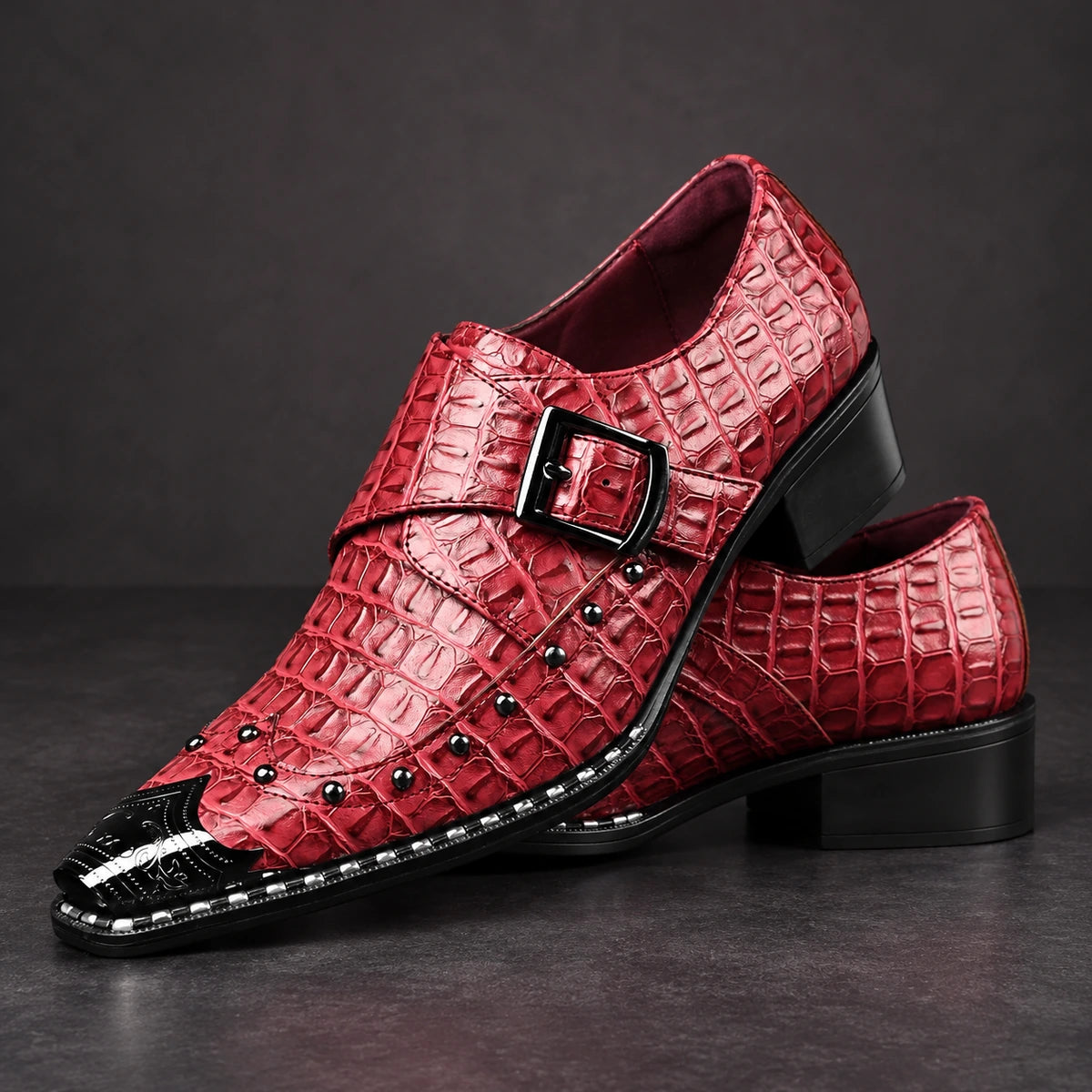 Leather Monk Shoes | Vasili Red stacked pair