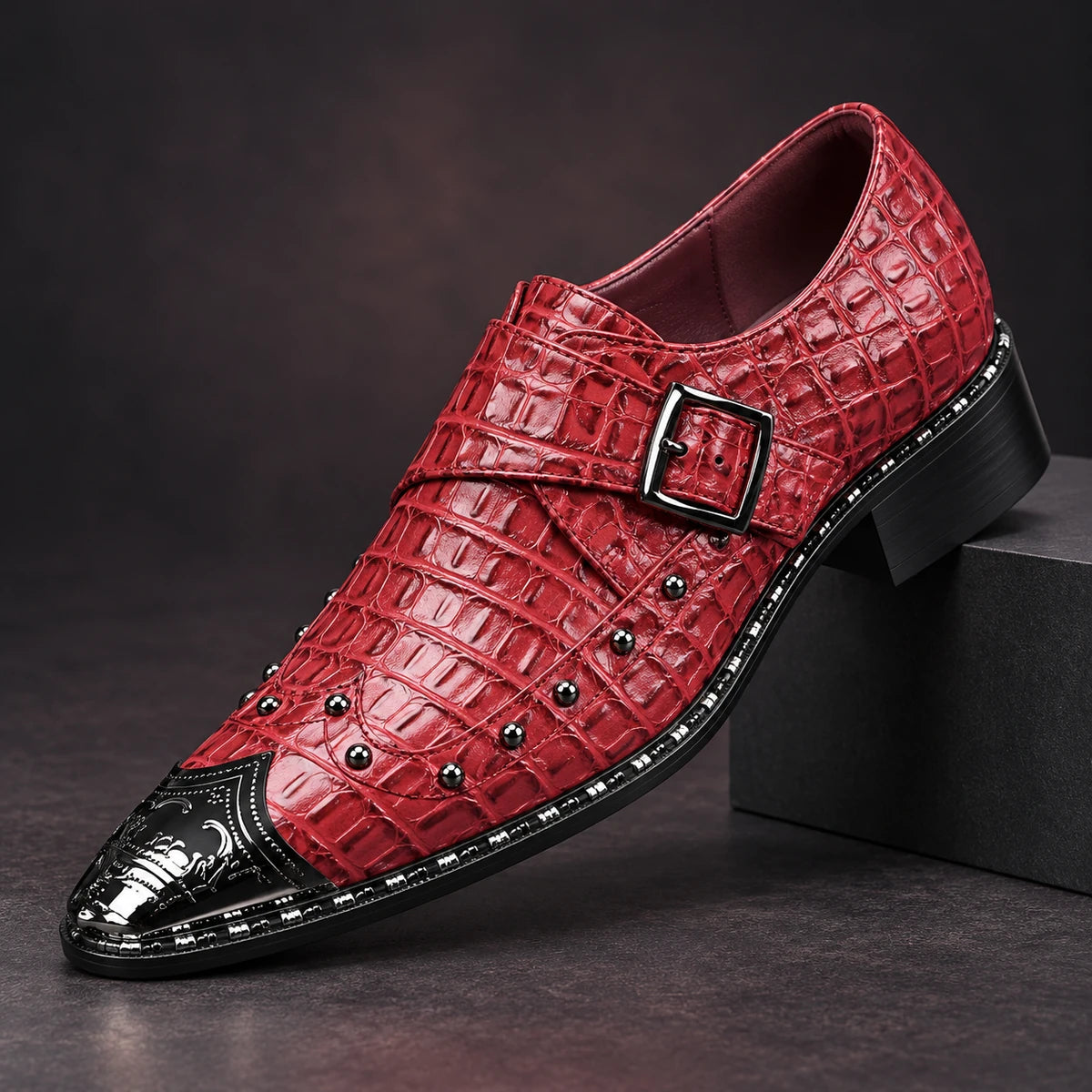 Leather Shoes | Kjell Red diagonal pedestal