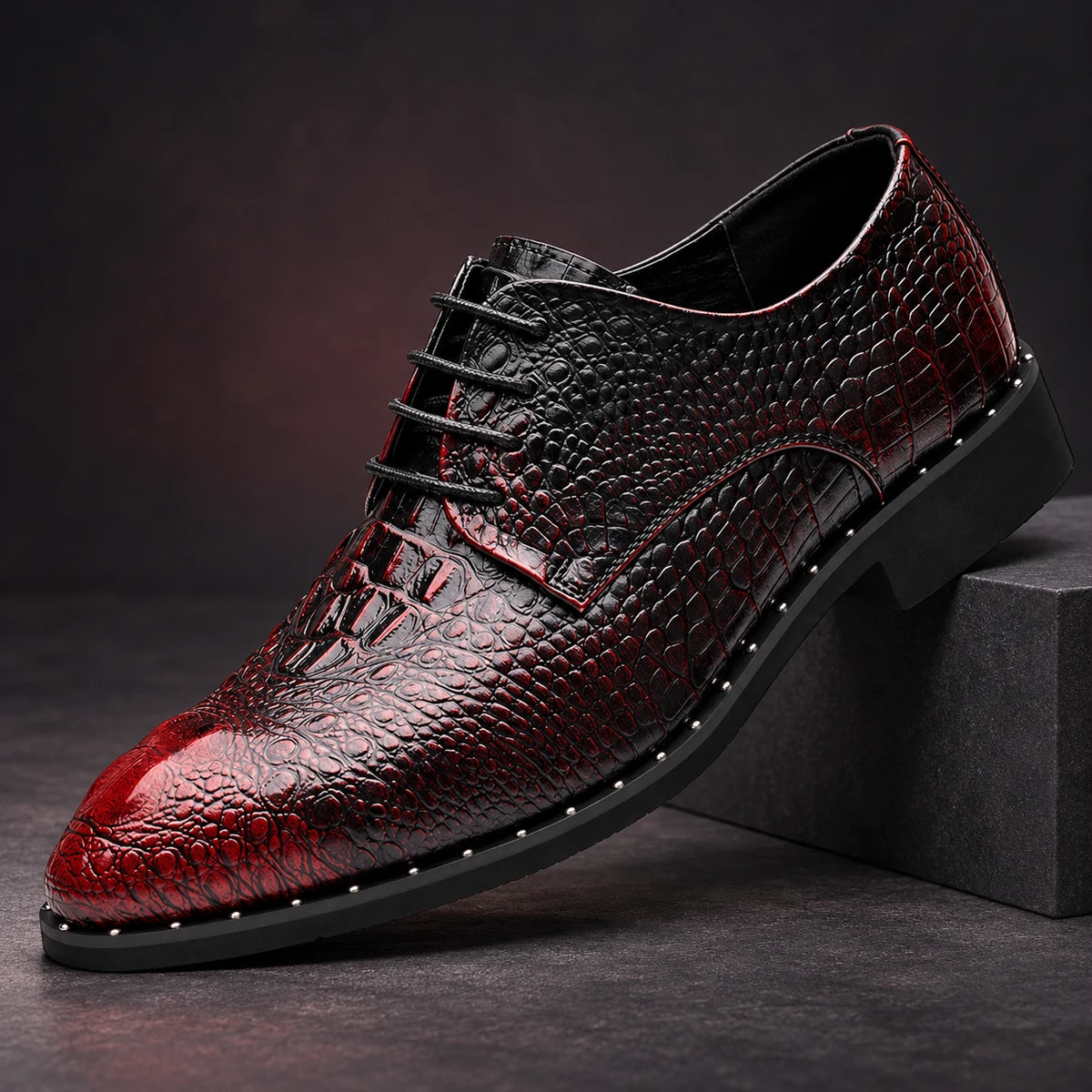 Leather Shoes | Leif Red diagonal pedestal