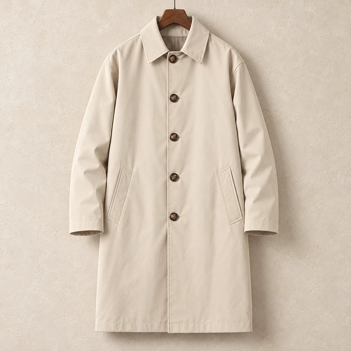 Emmeric Coat Beige hanger limestone front