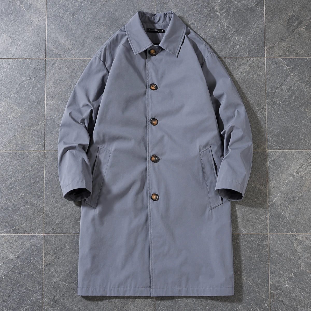 Emmeric Coat Gray overhead slate flatlay