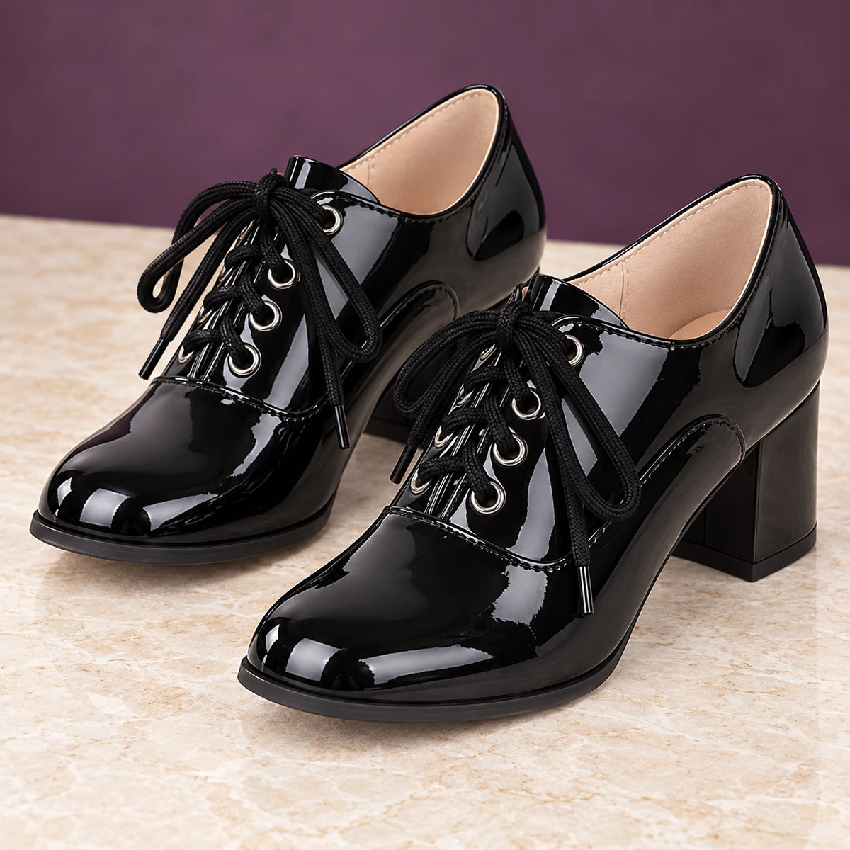 Faux Leather Heels | Brigitte Black natural pair