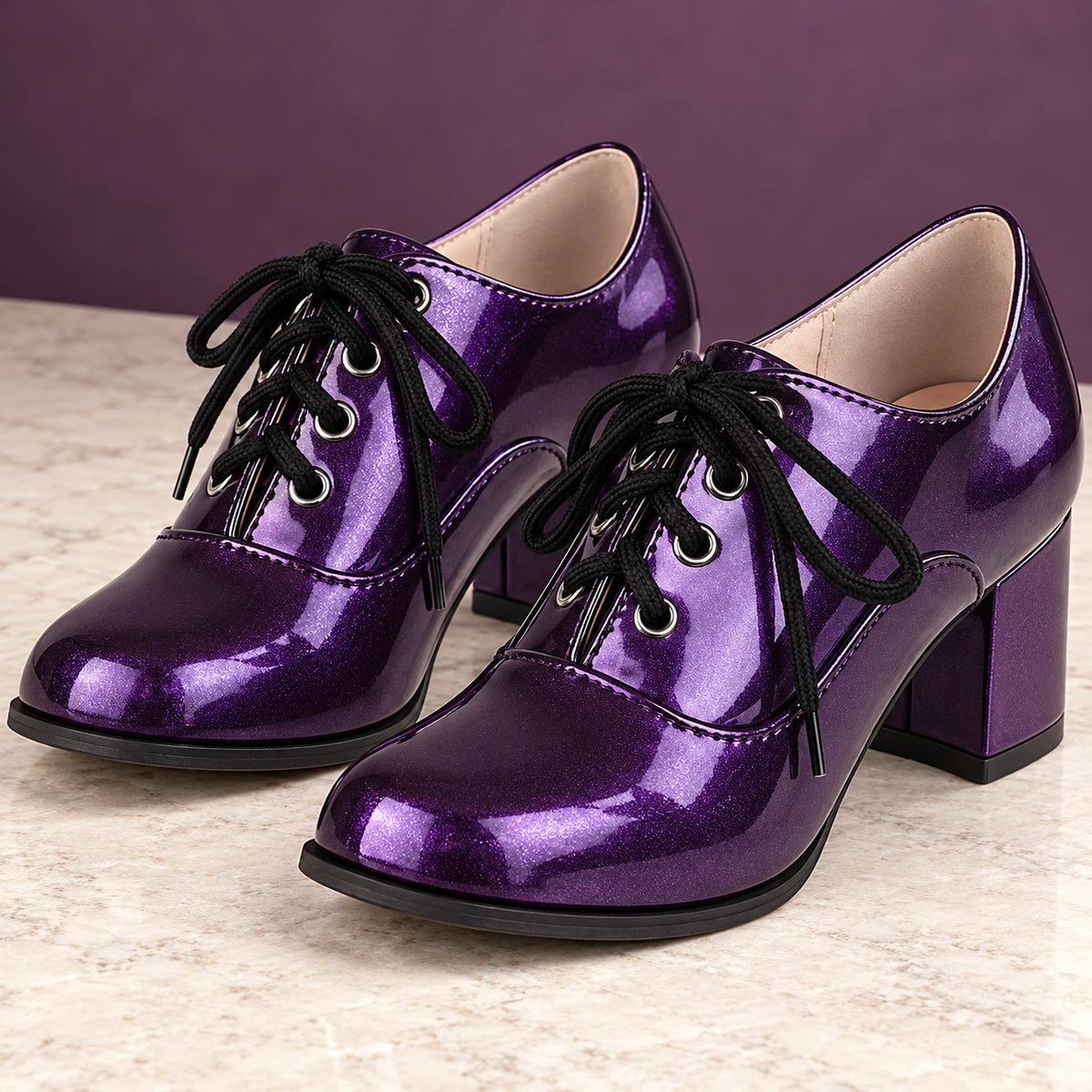 Faux Leather Heels | Brigitte Purple natural pair