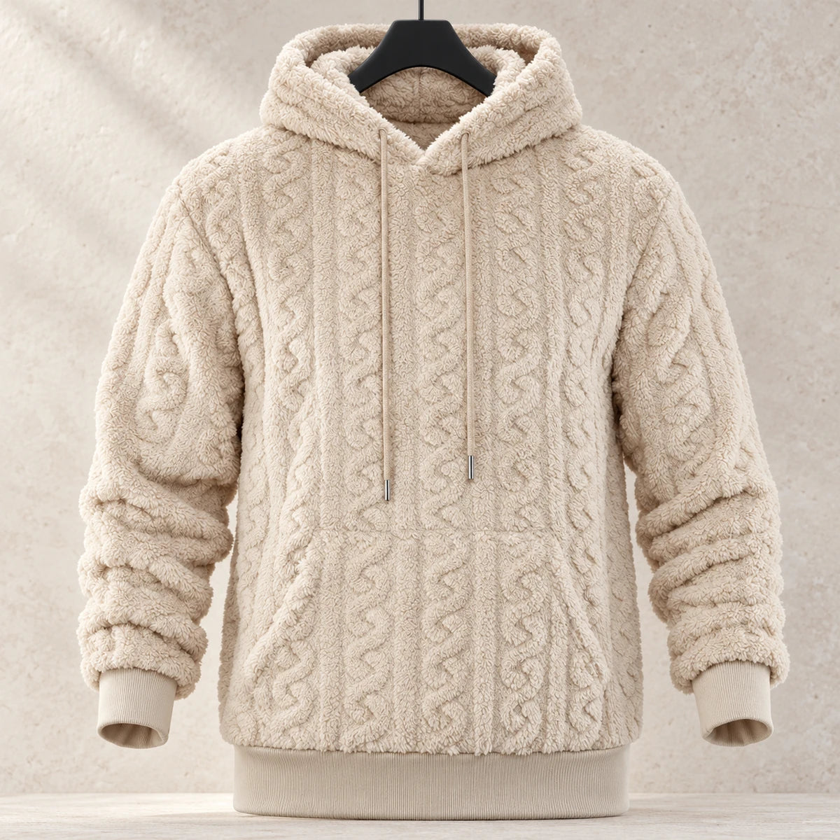 Fleece Hoodie | Evren Beige hanger stone front