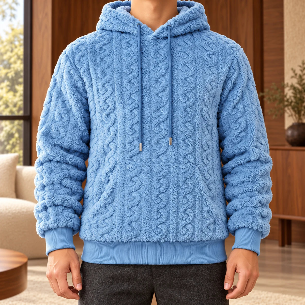 Fleece Hoodie | Evren Blue model walnut interior v2