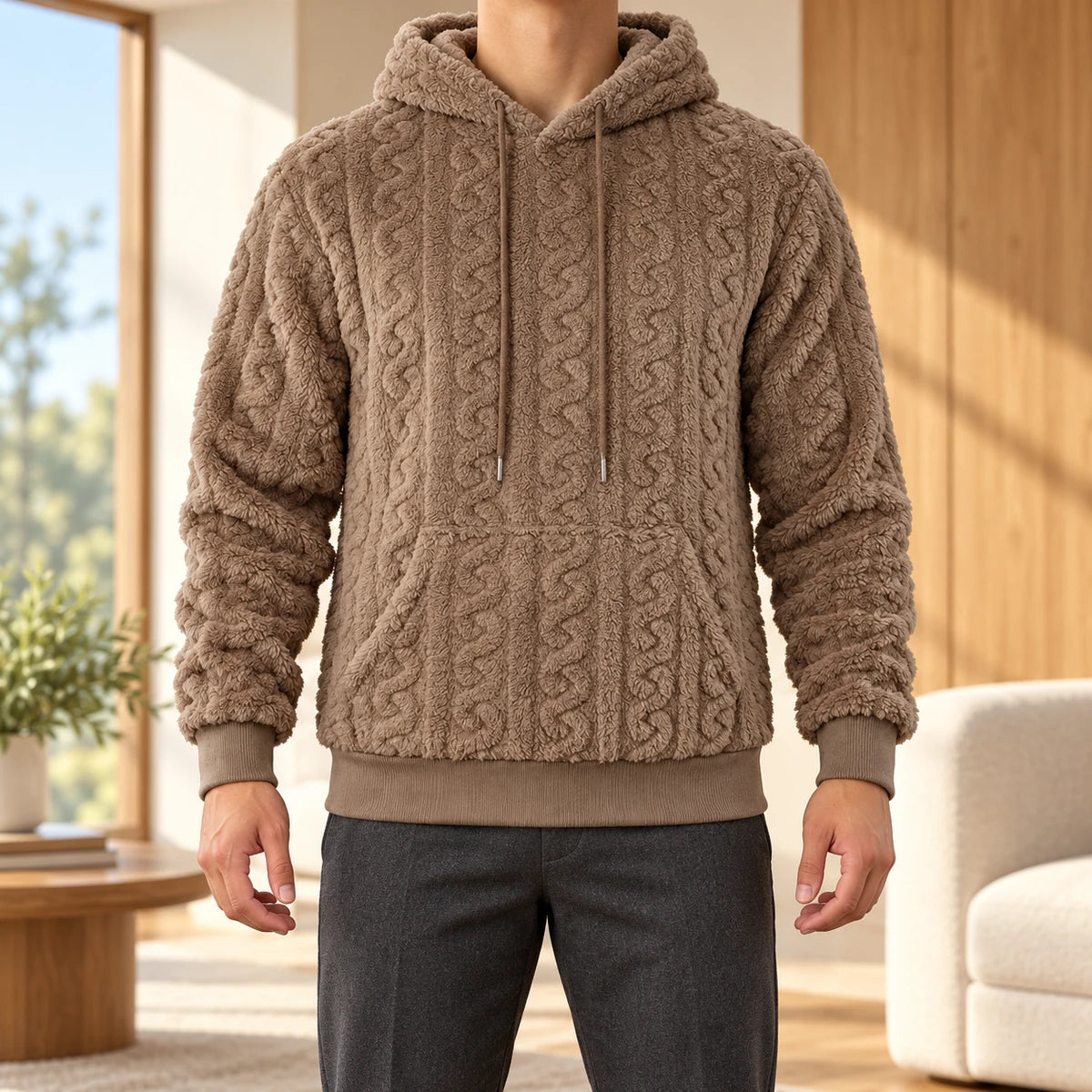 Fleece Hoodie | Evren Brown model walnut interior