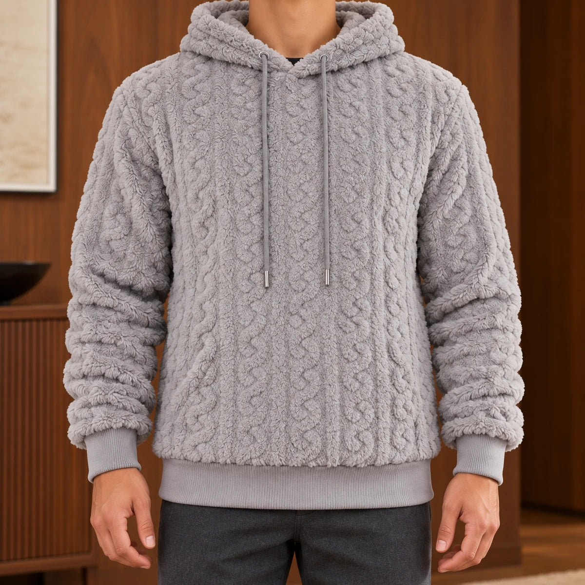 Fleece Hoodie | Evren Gray model walnut interior v2