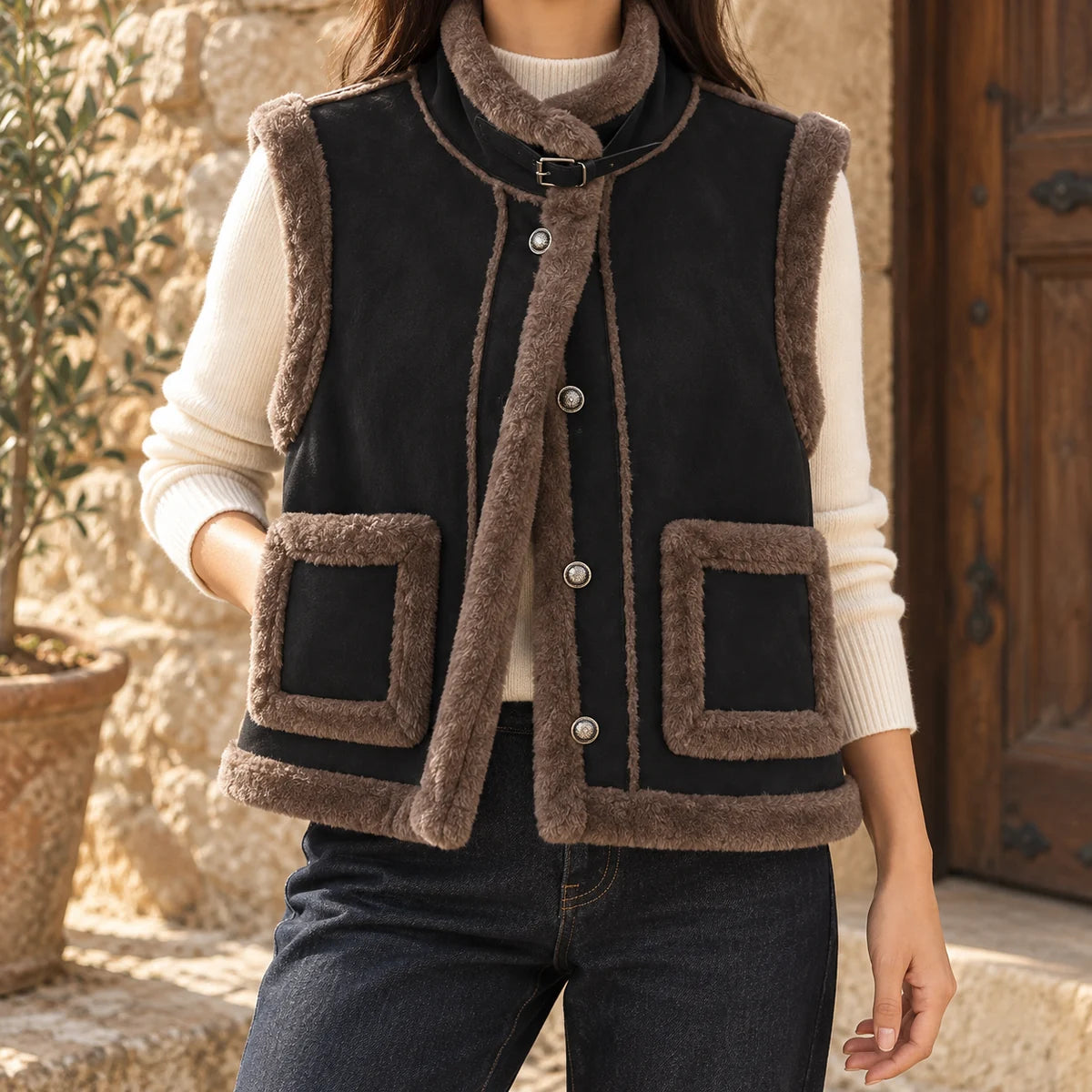 Fleece Vest | Amelie Black lifestyle