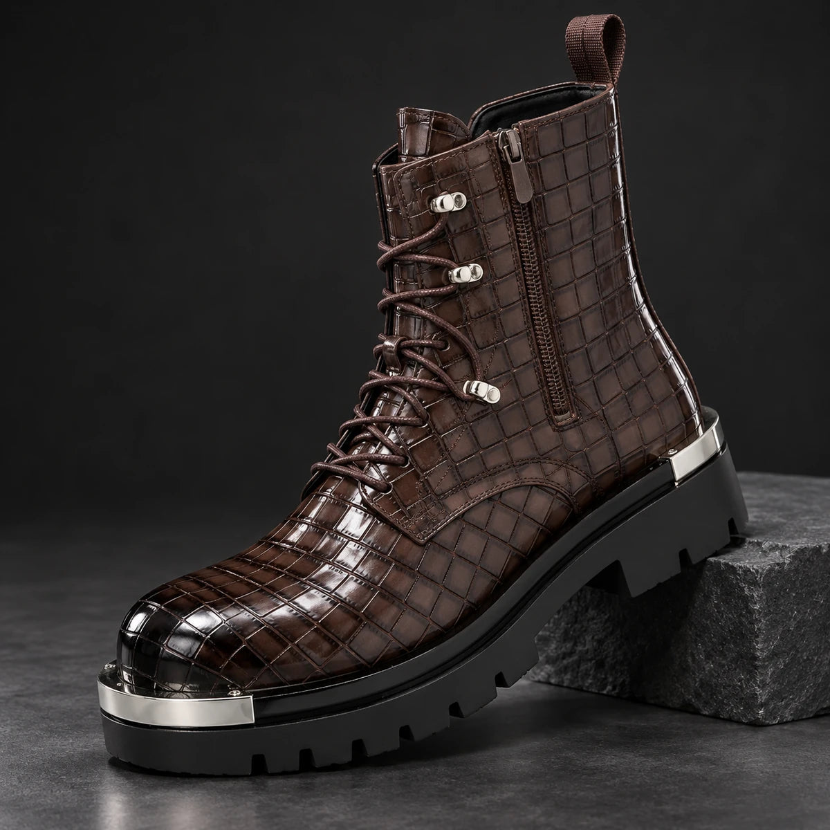 Genuine Leather Boots | Auberon Brown diagonal pedestal
