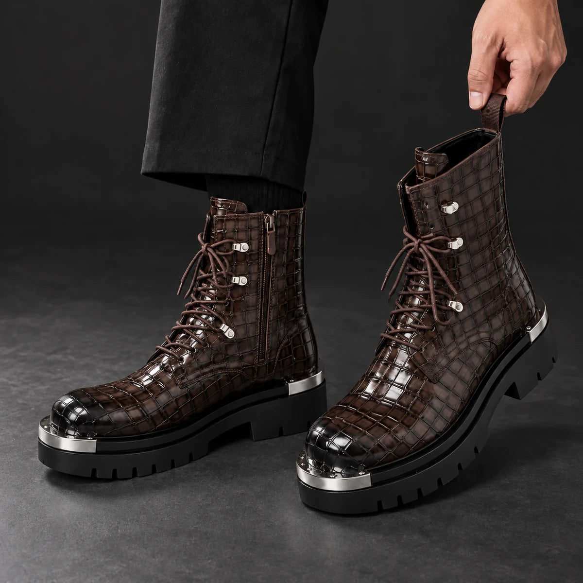 Genuine Leather Boots | Auberon Brown model handheld