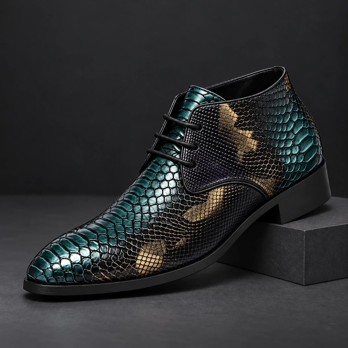 Genuine Leather Boots | Bastian Green diagonal pedestal