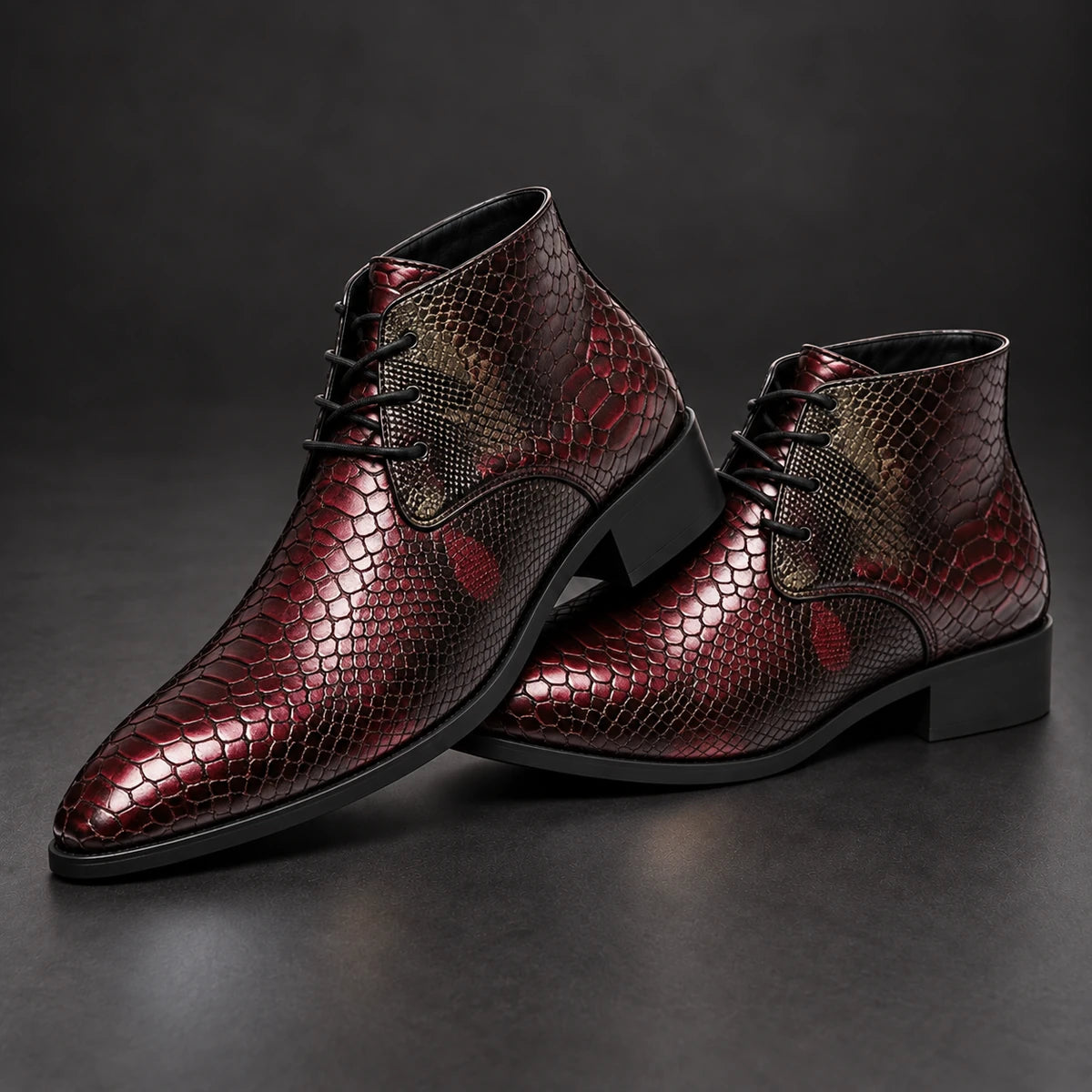 Genuine Leather Boots | Bastian Red stacked pair