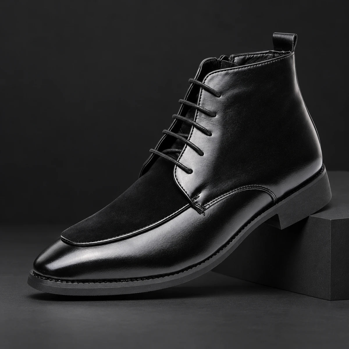 Genuine Leather Boots | Cormac Black diagonal pedestal