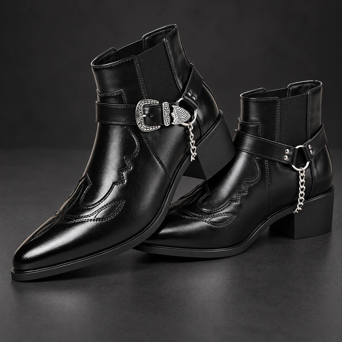 Genuine Leather Boots | Dashiell Black stacked pair