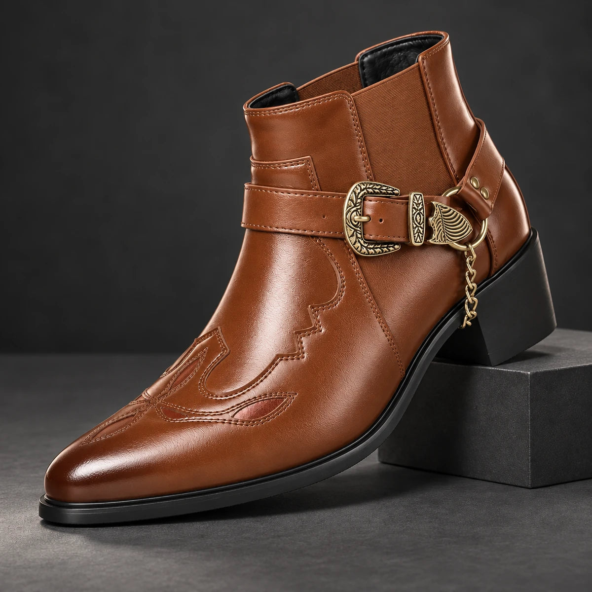 Genuine Leather Boots | Dashiell Brown diagonal pedestal