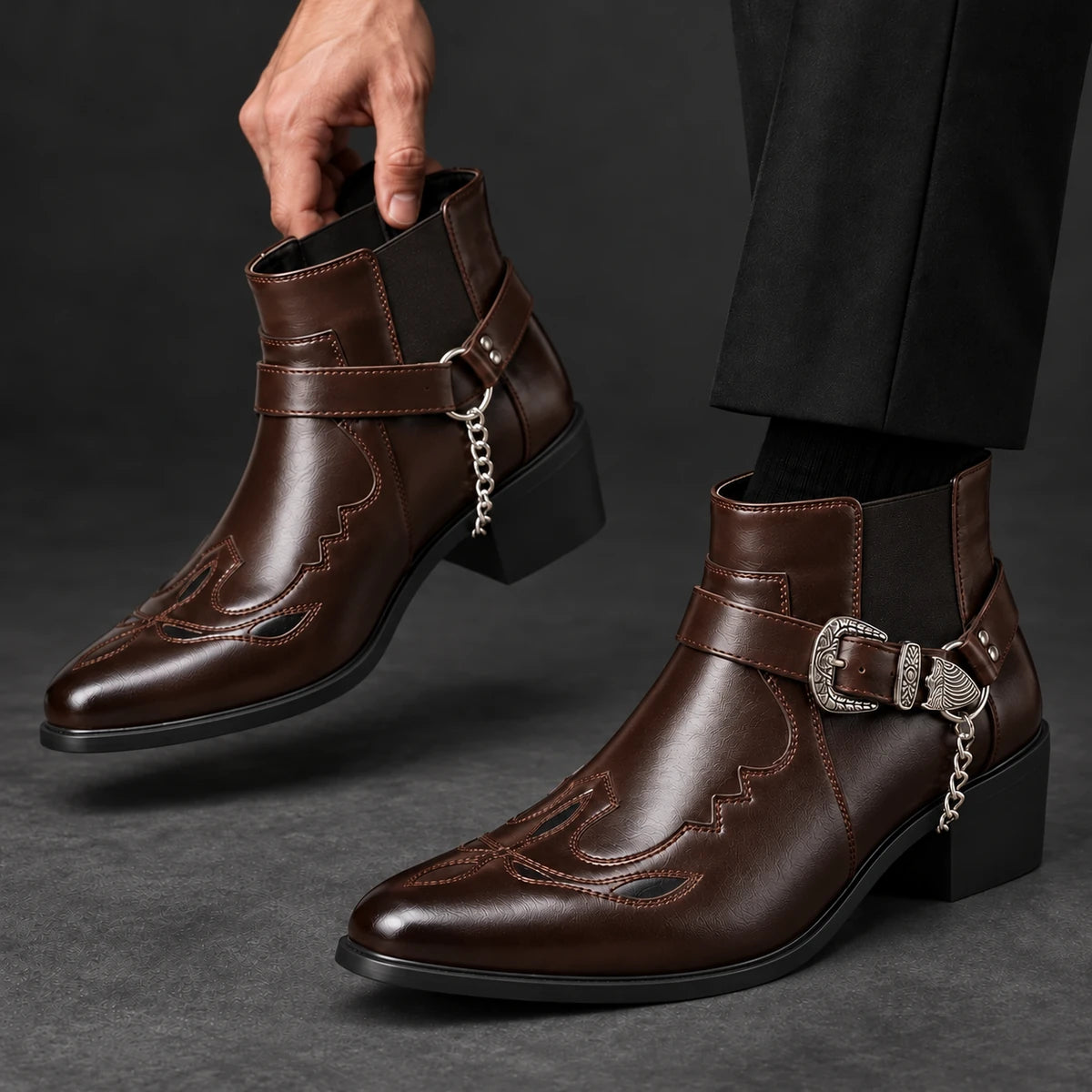 Genuine Leather Boots | Dashiell Dark Brown model handheld