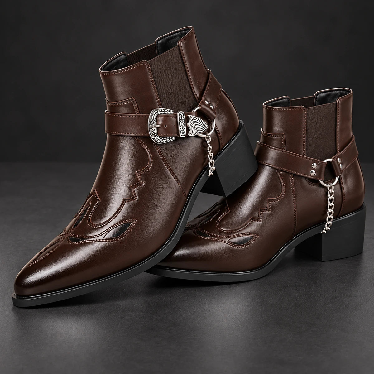 Genuine Leather Boots | Dashiell Dark Brown stacked pair