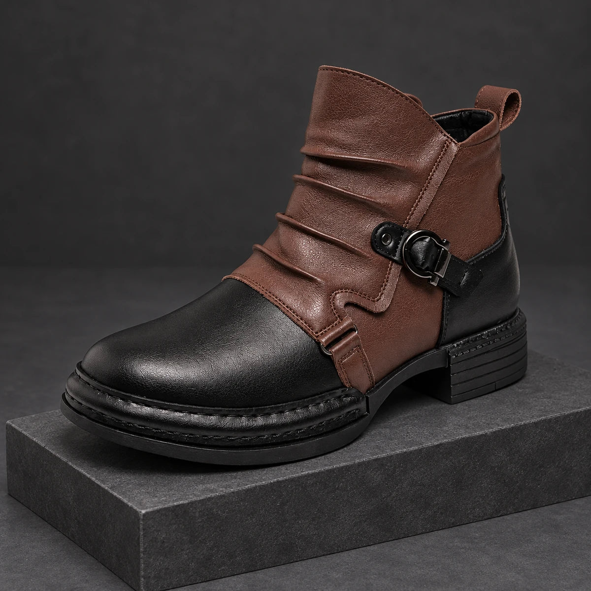 Genuine Leather Boots | Eamon Black diagonal pedestal