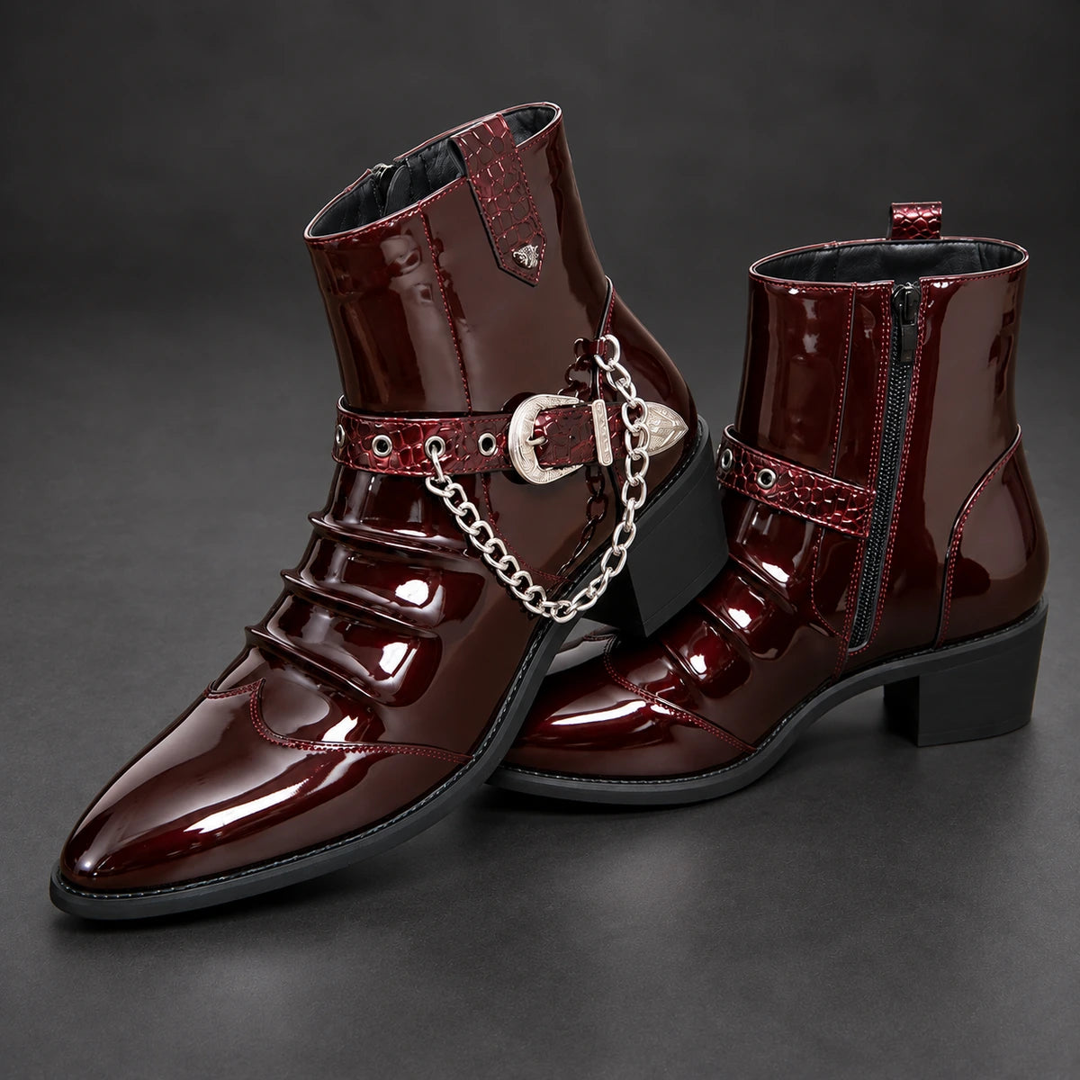Genuine Leather Boots | Emrys Red stacked pair