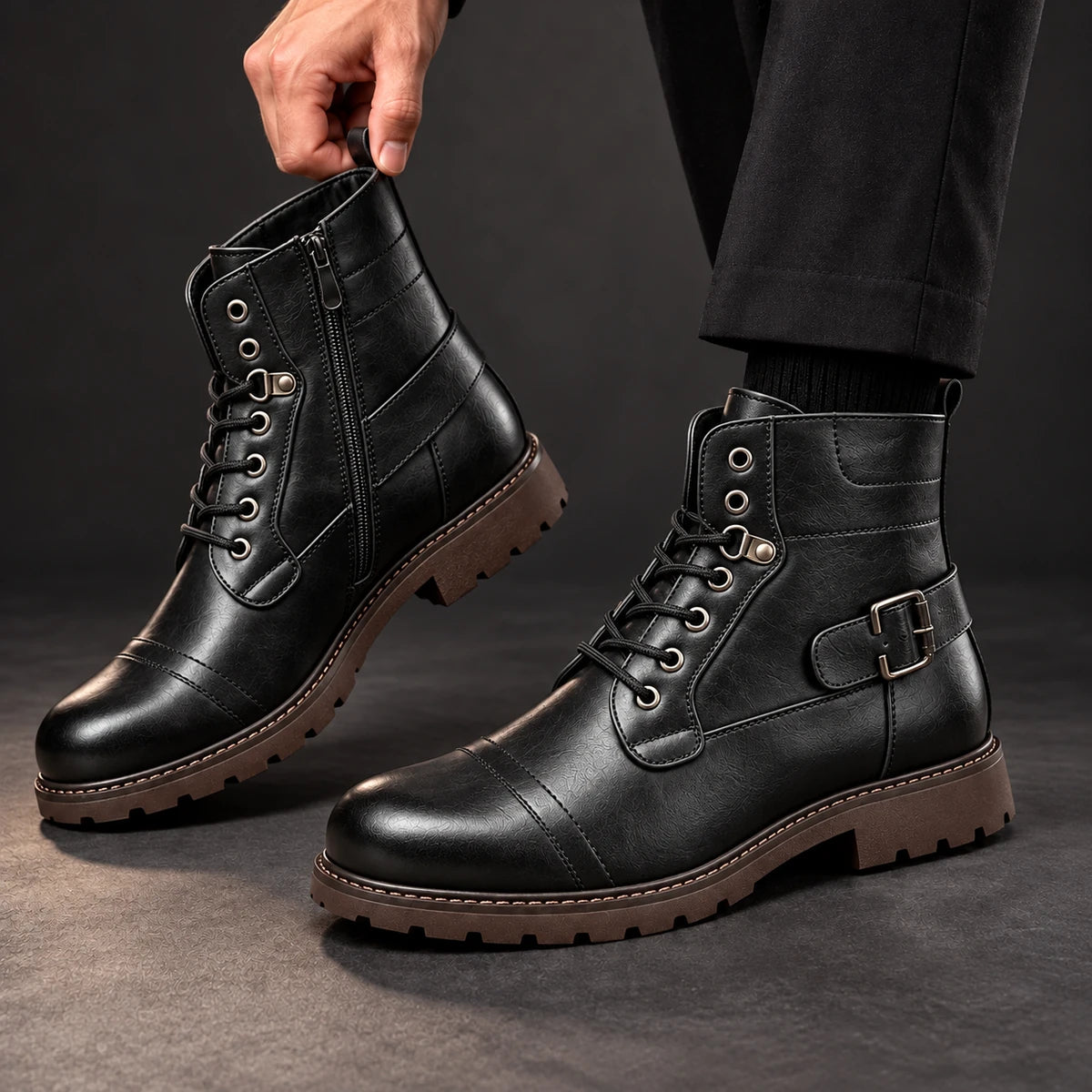 Genuine Leather Boots | Godfrey Black model handheld