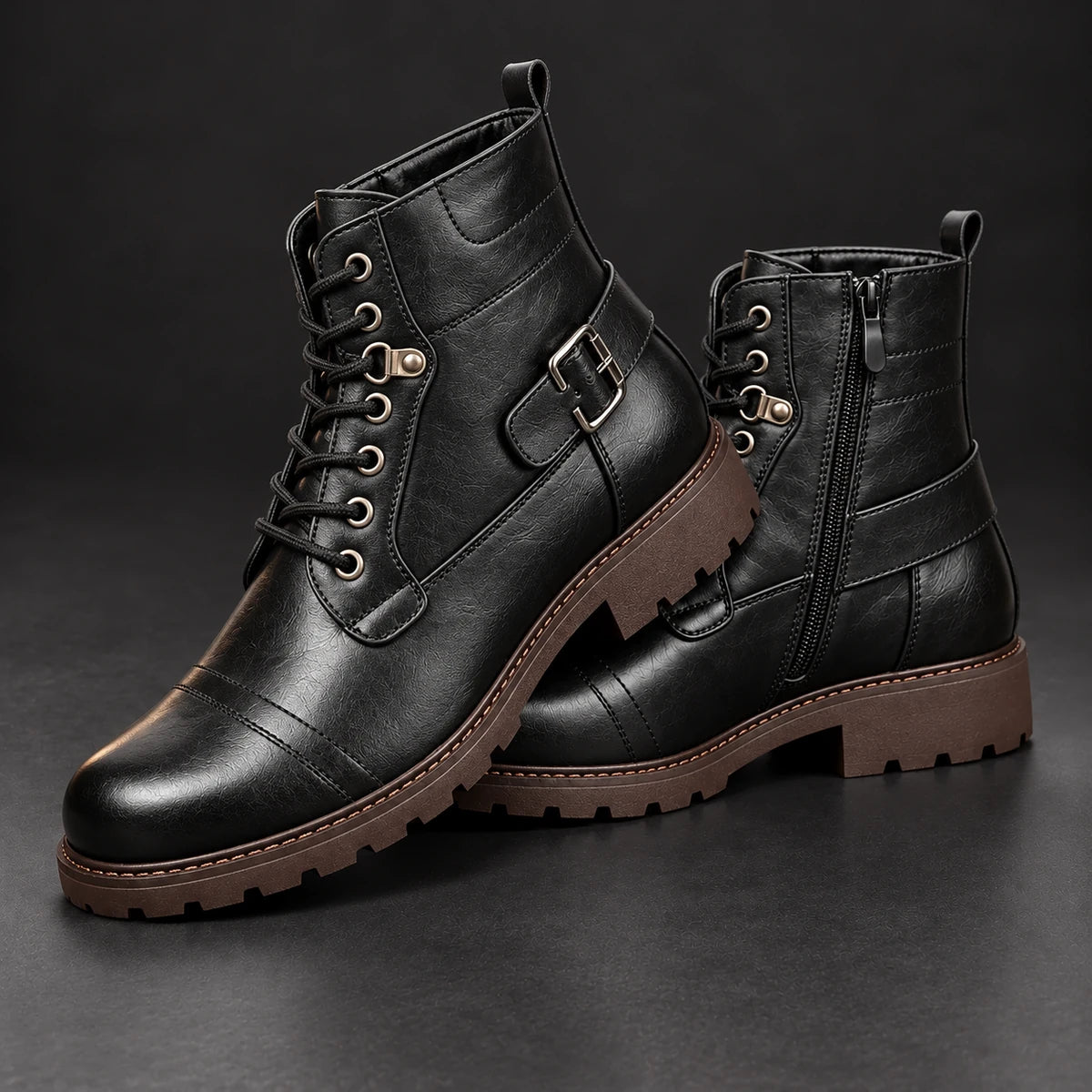 Genuine Leather Boots | Godfrey Black stacked pair