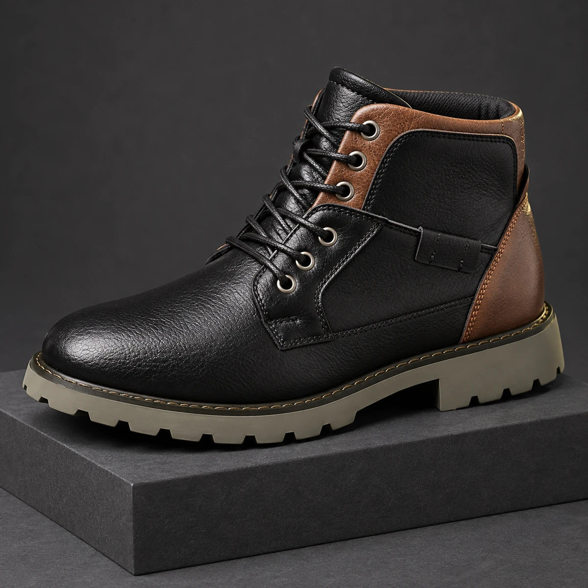 Genuine Leather Boots | Harlan Black diagonal pedestal