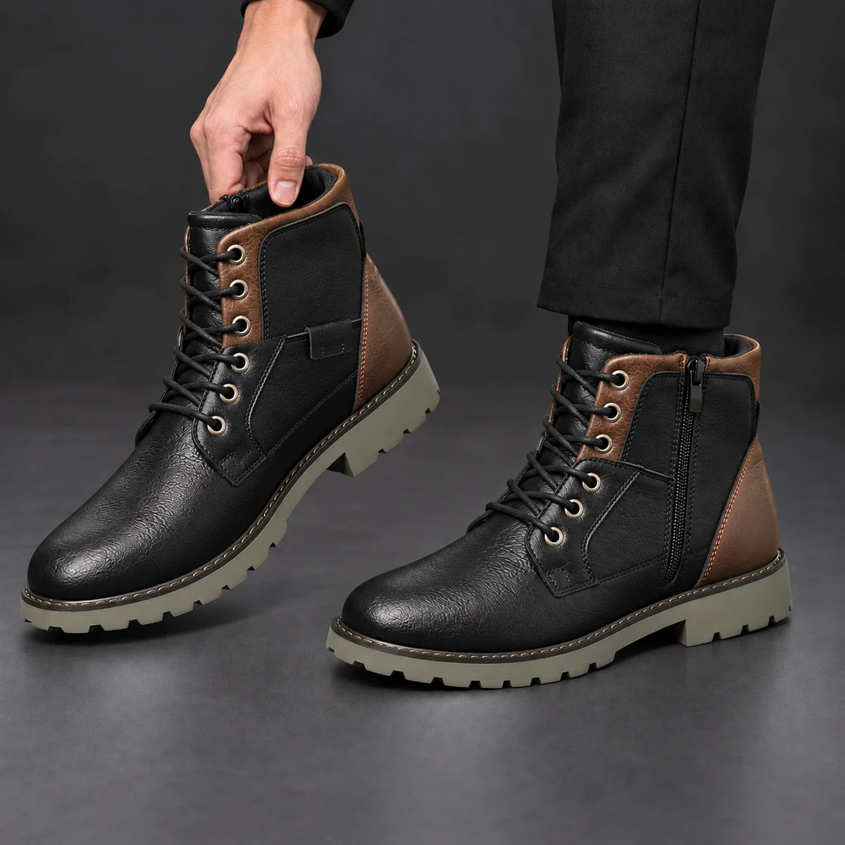 Genuine Leather Boots | Harlan Black model handheld