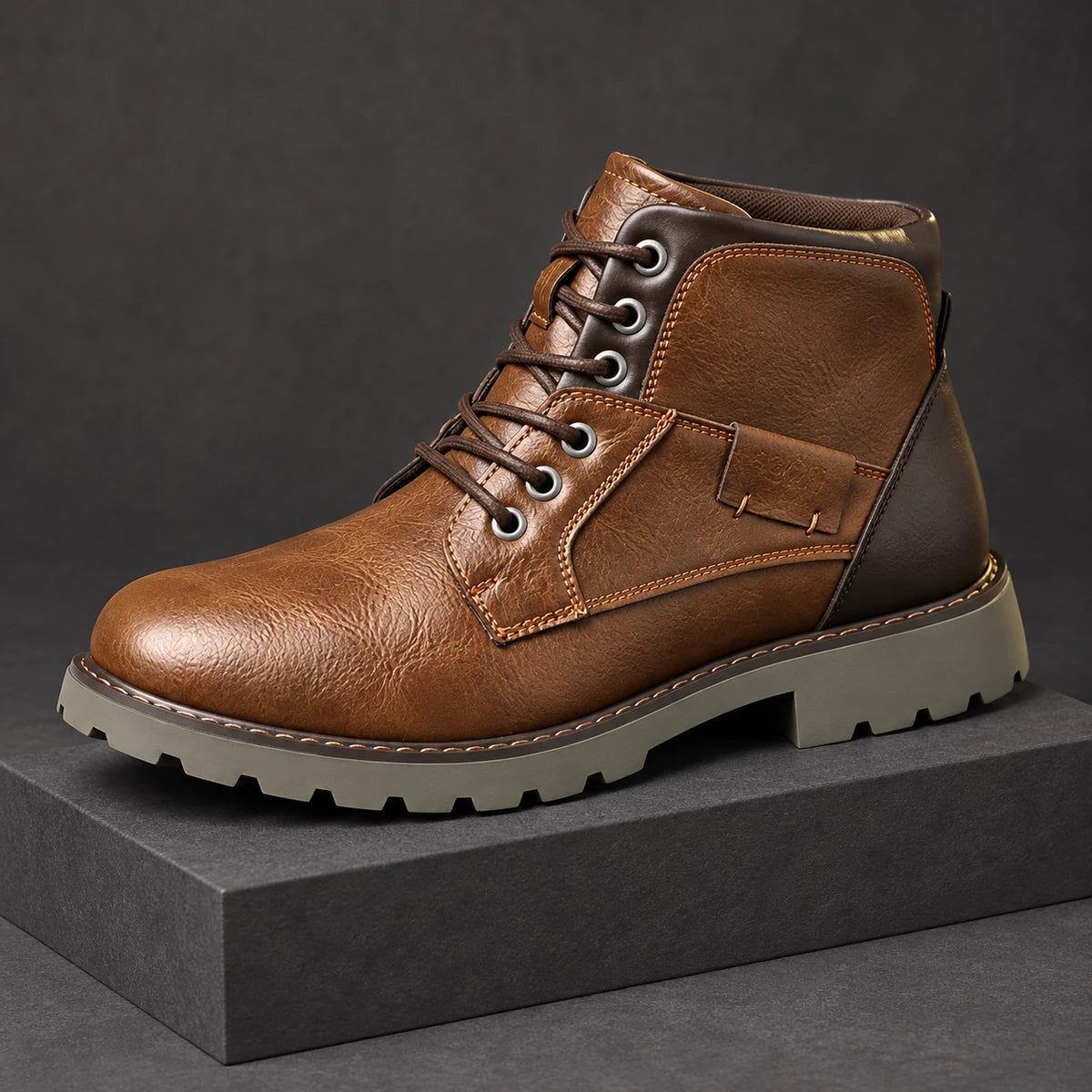 Genuine Leather Boots | Harlan Brown diagonal pedestal