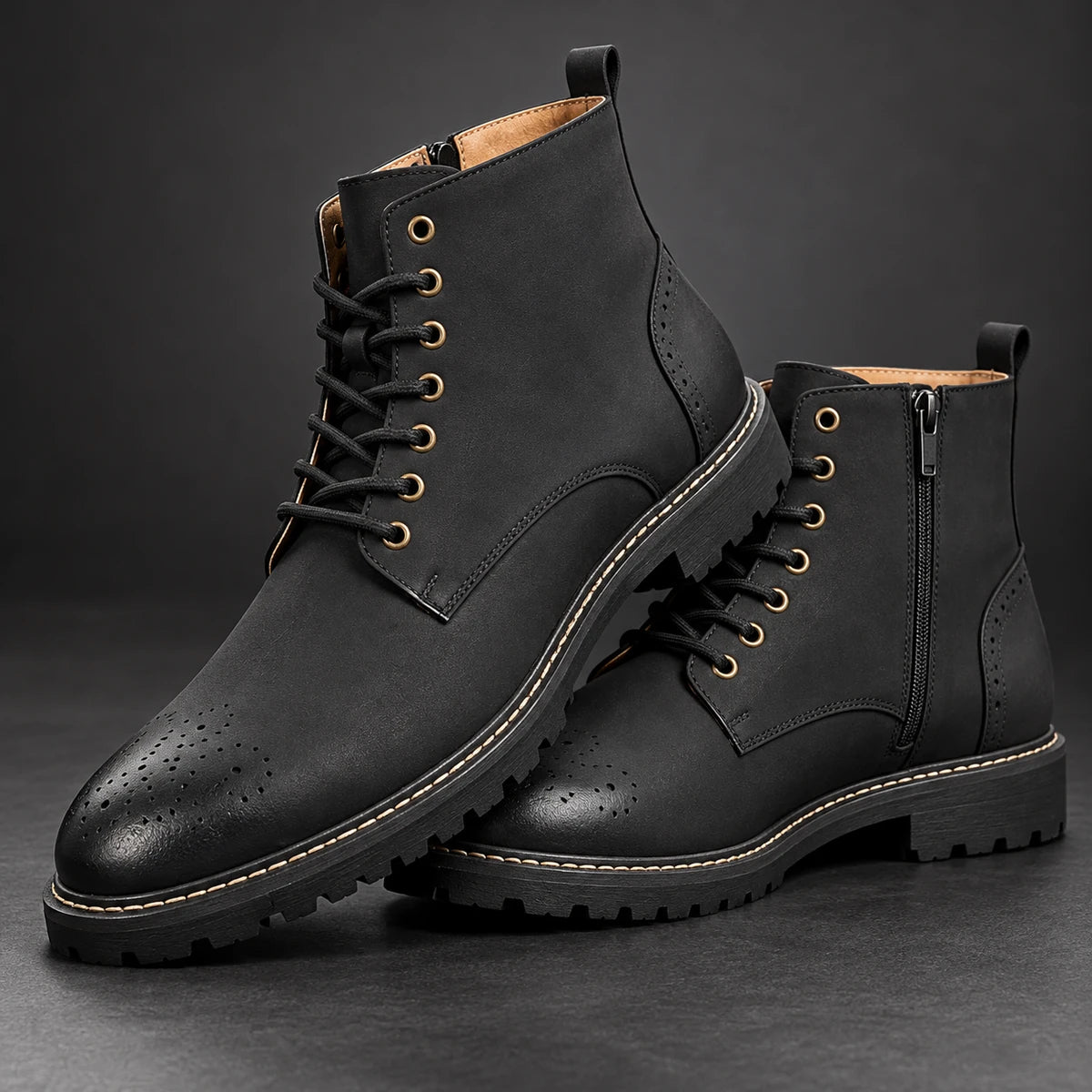 Genuine Leather Boots | Jareth Black stacked pair