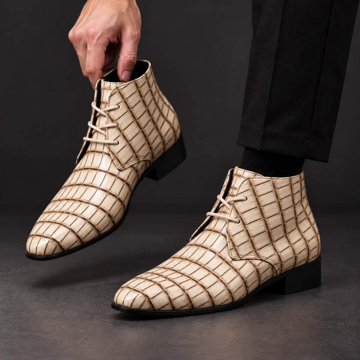 Genuine Leather Boots | Kieran Beige model handheld