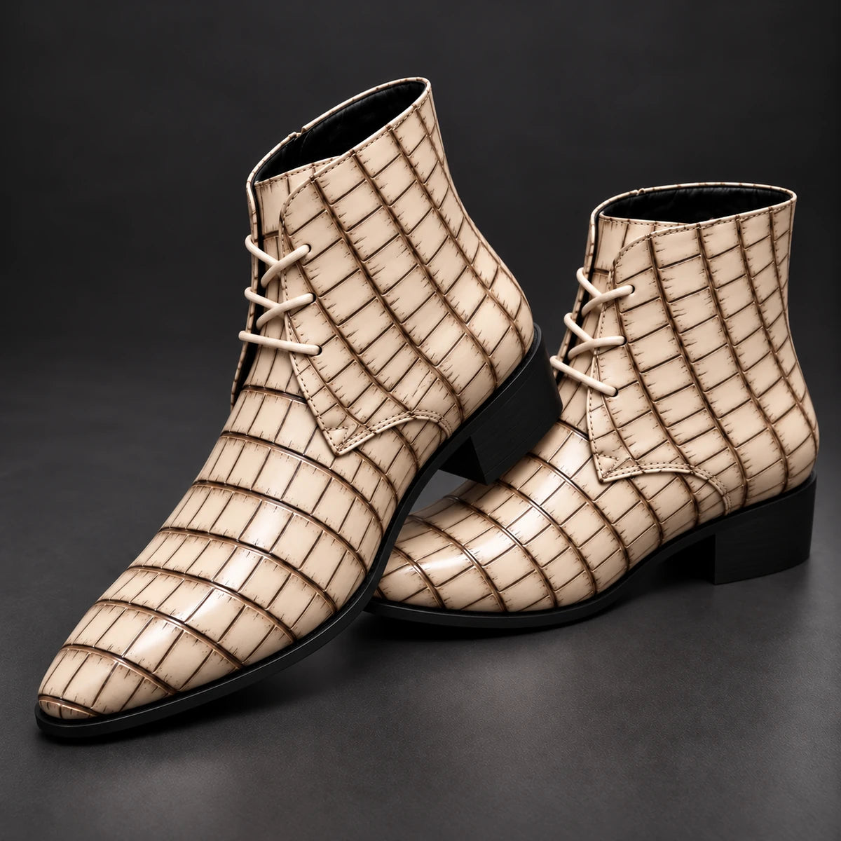 Genuine Leather Boots | Kieran Beige stacked pair