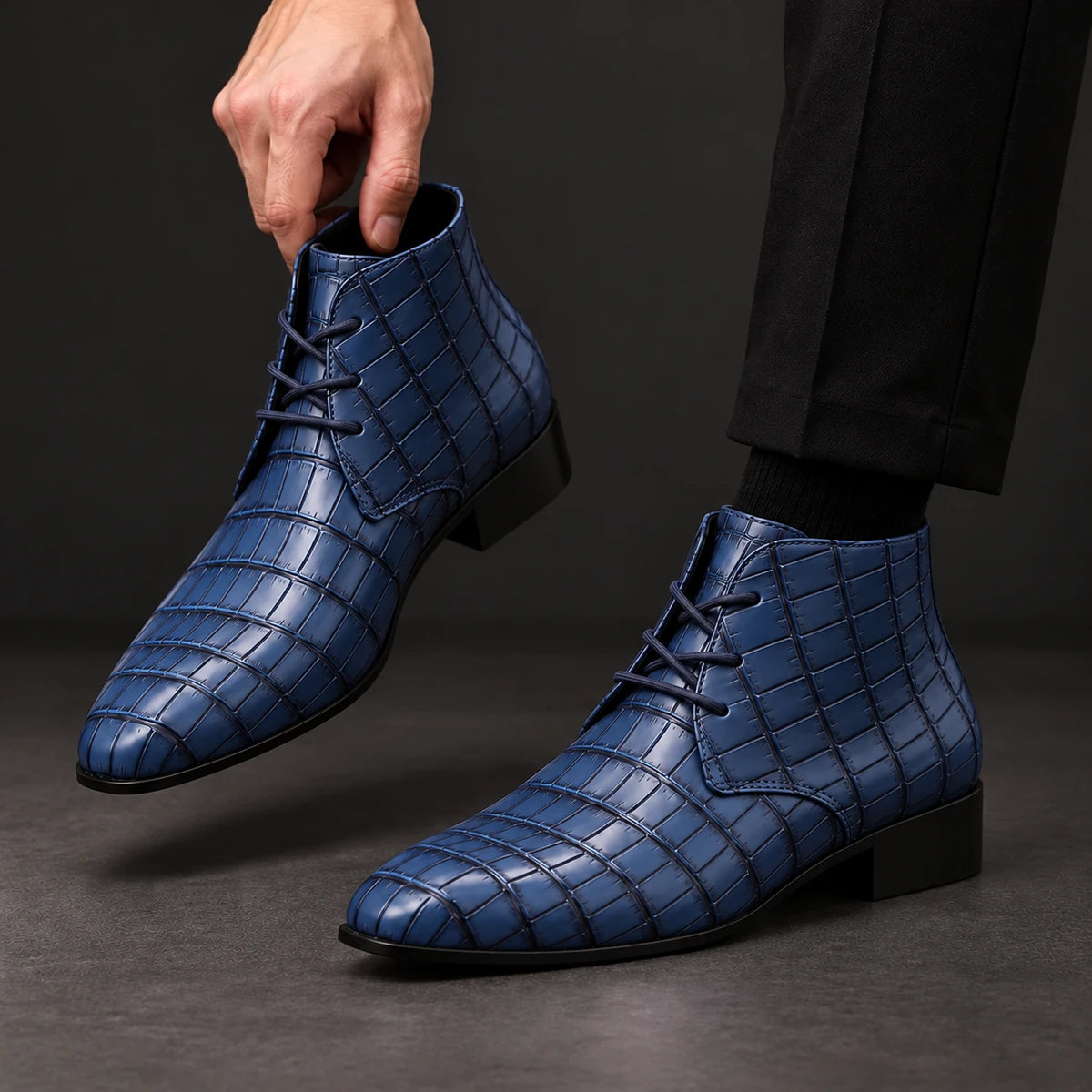 Genuine Leather Boots | Kieran Blue model handheld