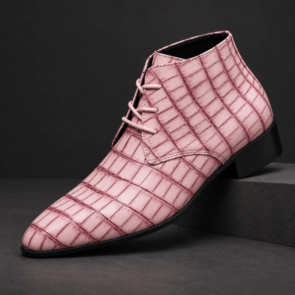 Genuine Leather Boots | Kieran Pink diagonal pedestal