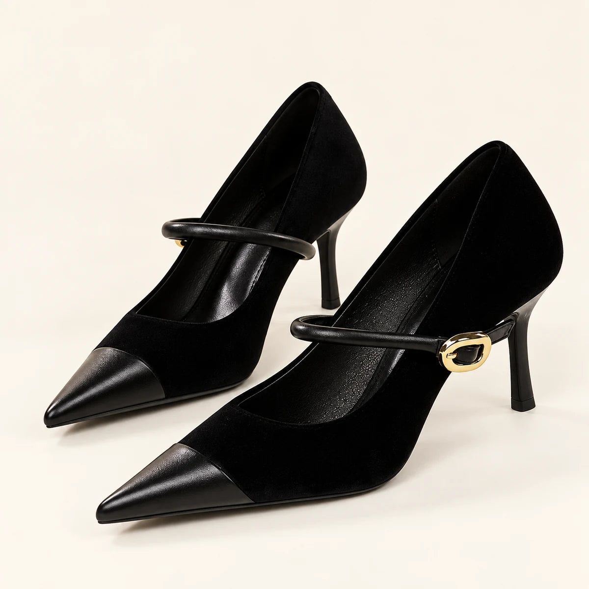 Genuine Leather Heels | Evadne | Black 7 cm | primary