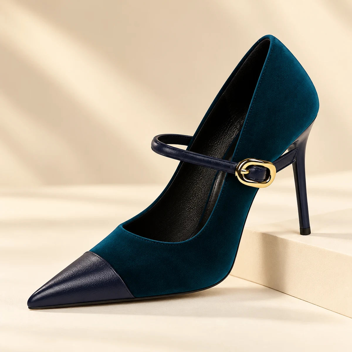 Genuine Leather Heels | Evadne | Blue 10 cm | pedestal