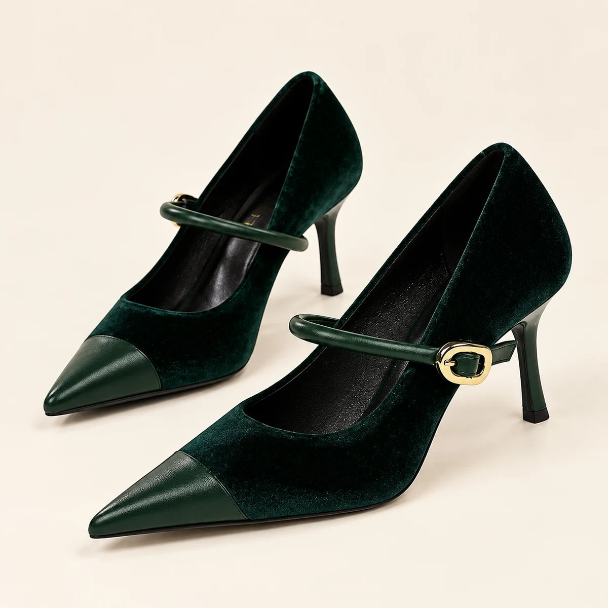 Genuine Leather Heels | Evadne | Green 7 cm | primary