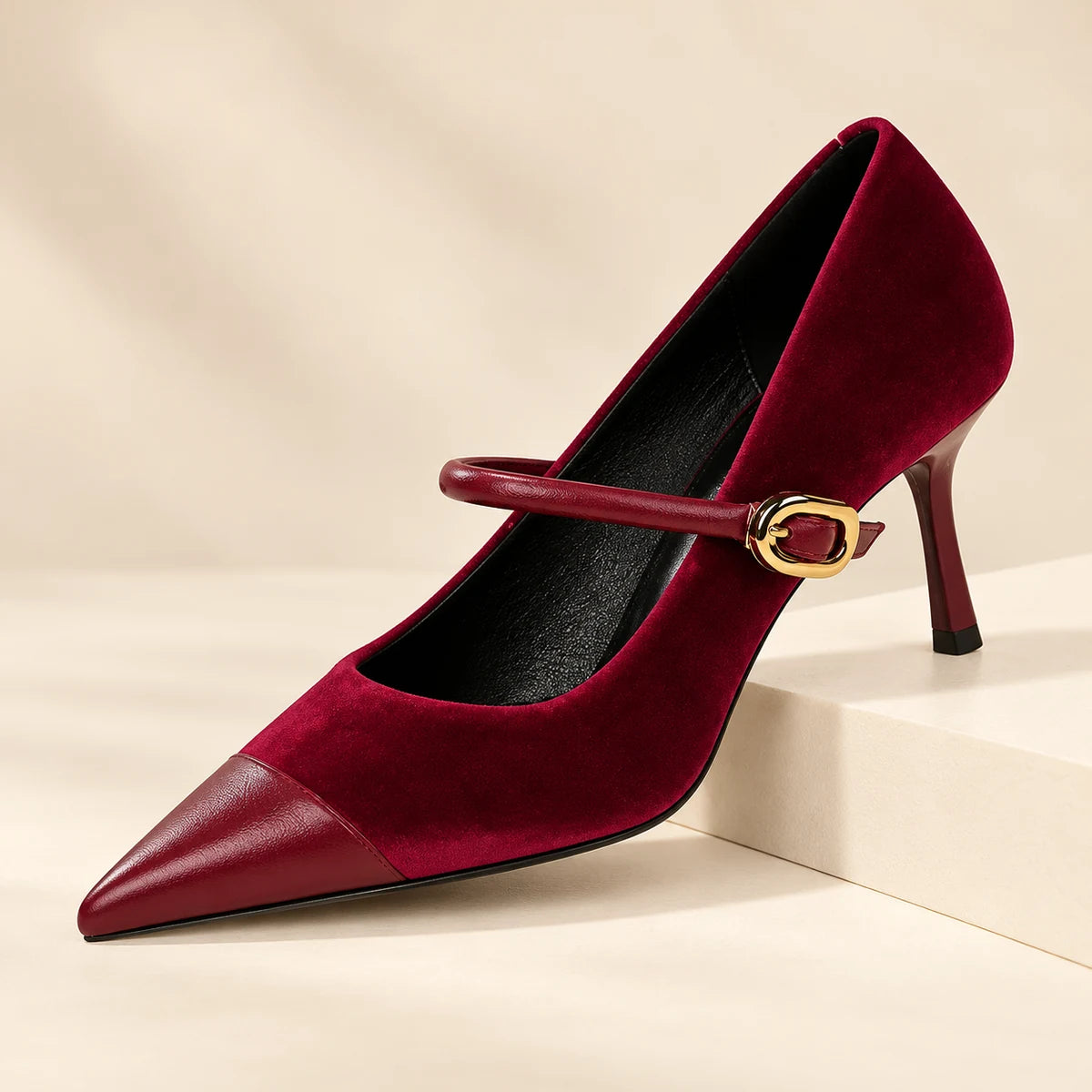 Genuine Leather Heels | Evadne | Red 7 cm | pedestal