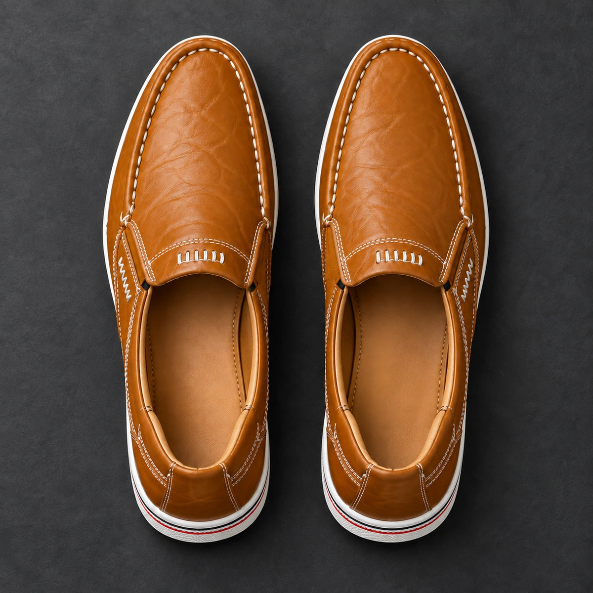 Genuine Leather Loafers Salvatore Brown overhead pair view