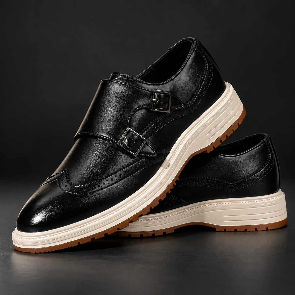 Genuine Leather Shoes | Cillian Black stacked pair
